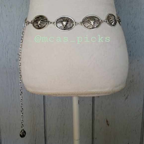 Bull Concho Belt Chain Belt Western Belt Cowgirl Belt Rodeo Belt Steer Belt - Picture 2 of 16